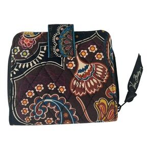 Vera Bradley Quilted Trifold Wallet Floral Brown‎ Paisley Print 4.5" x 4"